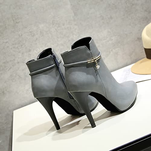 VOKLIN Women's Fashion Pointed Toe Stilettos High Heel Dressy Ankle Boots Side Zipper Elegant Short Booties4