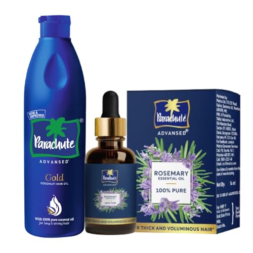 Image of Parachute Advansed Gold Coconut Hair Oil & 100% Pure Rosemary Essential Oil for Thick & Voluminous Hair | Moisturises dry hair, Reduces hair breakage, Improves hair Resilience | 400ml + 14ml