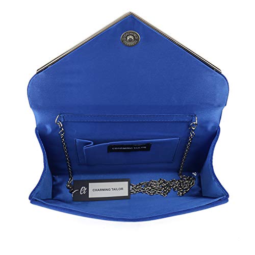 Charming Tailor Faux Suede Clutch Bag Elegant Metal Binding Evening Purse For Wedding/Prom/Black-Tie Events (Royal Blue) #TOP4
