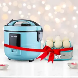 The Better Home FUMATO Anniversary, Wedding Gifts for Couples- 2 in 1 Egg Boiler & Poacher + 3-in-1 Electric Cooker, Boiler & Steamer | House Warming Gifts for New Home | 1 Yr Warranty (Misty Blue)