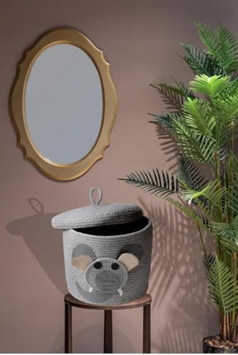 Image of Aroma Brand Kids Lid Baskets With Beautiful Characters - Rope Storage For Baby Diaper, Stuffed Animal Storage Bin Rope For Kids Toy, Baby Laundry Baskets - Grey Elephant
