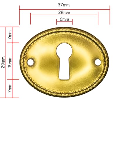 FUXXER 6x Antike Schlüssel-Schilder Schloss-Rosetten oval Vintage Messing 37x29mm gold