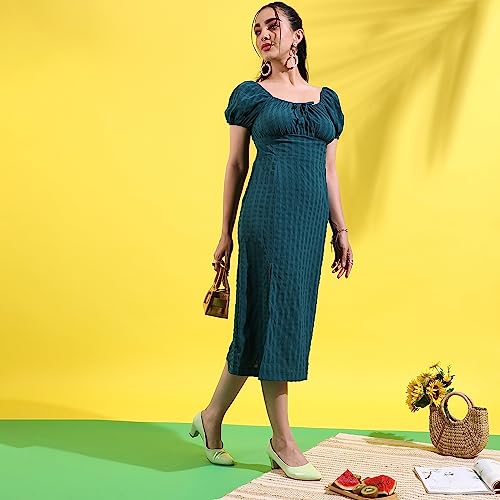 Image of PINACOLADA Women's Solid Dress for Casual Wear | Regular Sleeve | Quality Stretchable Fabric | Dress Crafted with Enhanced Stretch and Comfort Fit for Everyday Wear