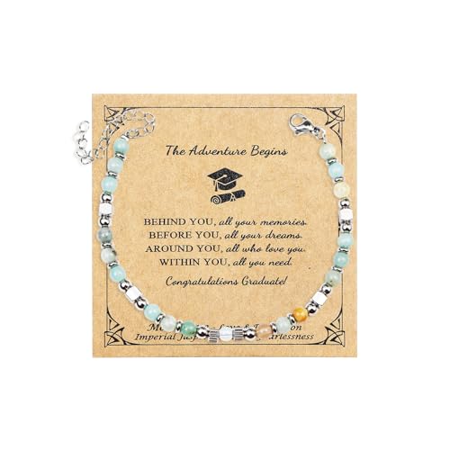 Image of COLORFUL BLING 2025 Graduation Gifts for Her /Women, Tiny Gemstone Graduation Bracelet,Natural Stone Beaded Stretch Bracelets,Adjustable Inspirational Bracelet with Meanningful Card