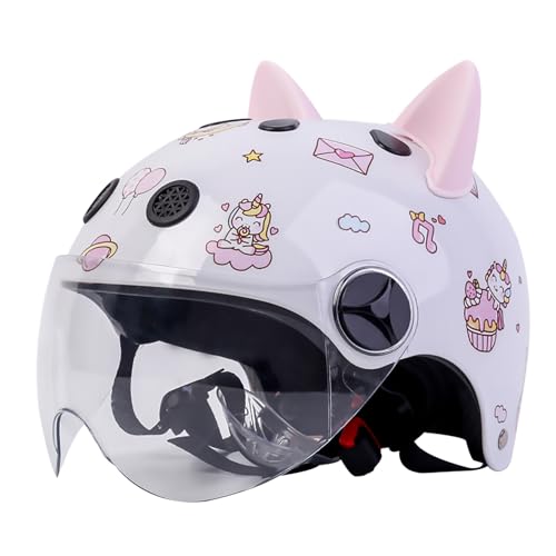 GZEZHA Casco De Motocicleta para Niños con Orejas Certificación ECE Medio Casco para Niños De Cara Abierta 3/4 Adecuado para Niños De 4 A 14 Años Niñas ATV Scooter Street Cruiser A,46-54CM
