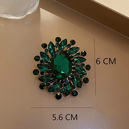 Image of Rhinestone Flower Brooch Pin for Women Girls Vintage Emerald Crystal Lapel Pins Elegant Wedding Bouquet Brooches Dress Clothing Collar Suit Tie Jewelry Accessory Clip for Scarf Coat Shawl Hat Bag Art