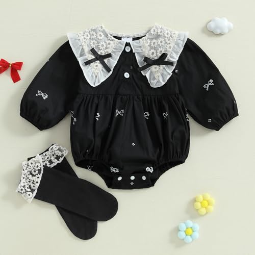 Newborn Baby Girl Bubble Romper Infant Smocked Bodysuit Jumpsuit Onesie with Socks Summer Clothes Outfits3