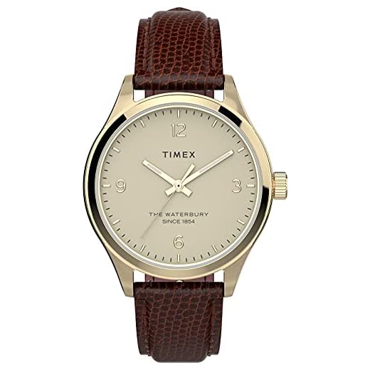 TIMEX Women Leather 3 Hands Analog Cream Dial Coloured Quartz Watch, Round Dial with 34 Mm Case Width - Tw2U97800Uj, Band Color-Brown