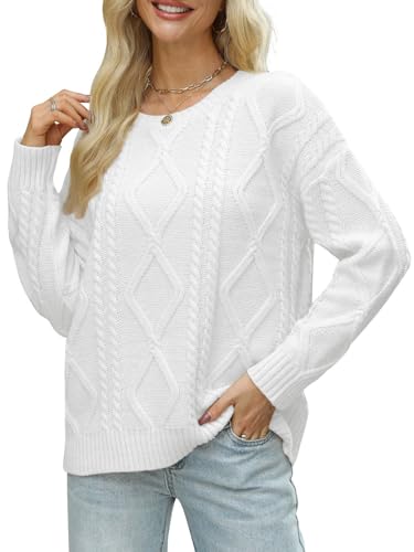 Image of MixShe Women's Oversized Crewneck Cable Knit Sweaters Fall Fashion 2025