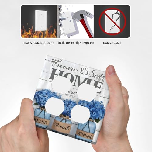 Decorative Outlet Covers Blue Flower Bottles Wood Plank 2 Gang Wall Plate Cover Double Duplex Receptacle Two Switch Light Switch Cover Plate Jumbo Dual Faceplate