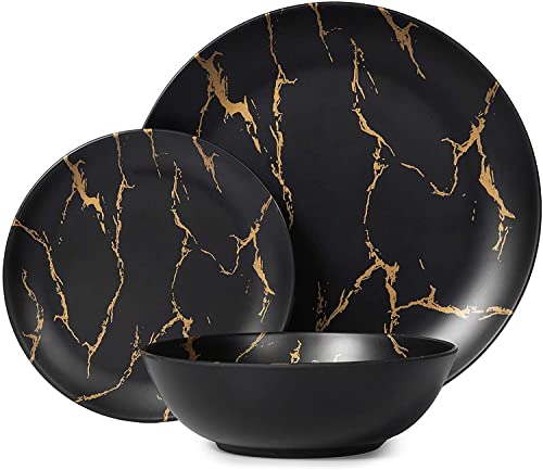 MYUYEE Juego de Platos: Juego de vajilla de Cocina de Porcelana vajilla de cerámica Juegos de Platos y Cuencos de 12 Piezas Juego de vajilla de Cocina Ideal para，