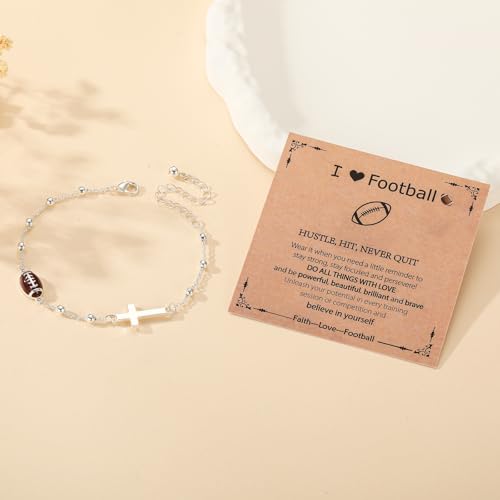 Image of Softball /Volleyball /Soccer /Basketball Football Bracelet for Girls Women, 14K Gold Plated Cross Link Chain Sport Accessories Christian Jewelry Gifts for Teens Team Coach Players