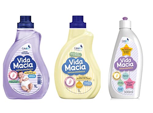 Kit Bebê Vida Macia: 1 Lava Roupas 1 litro + 1 Amaciante Camomila 1 litro + 1 Tira Manchas 500 ml