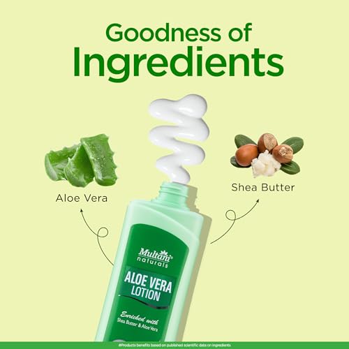 Image of Multani Naturals Aloevera Lotion 100 ML | Enriched with Goodness of Aloevera & Shea Butter | Soothe, Hydrate & Freshen Dry Skin | Suitable for Summer | Lightweight, NonSticky & Non-Greasy formula | For both men and women