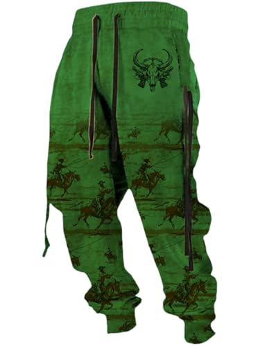 Graphic Sweatpants for Men Aztec Western 3D Print Baggy Cowboy Vintage Joggers Sports Drawstring Pants with Pockets