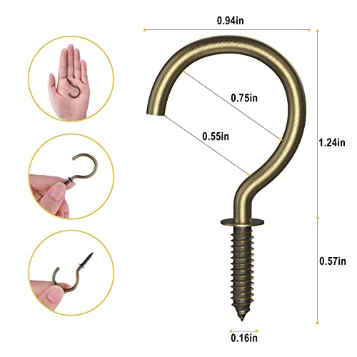 Relbro 50 Pcs Screw Hooks, 1-1/4 Inch Bronze Cup Hooks Screw In Mug Hooks Metal Heavy Duty Screw Wood Wall Ceiling Hooks Plant Hooks Indoor Outdoor For Utensils Baskets Lights Wind Chimes Decor #TOP3