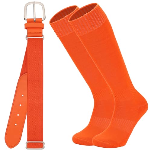 Ultrafun Baseball/Softball Socks and Belt Combo Set for Kids Youth Adult (M Orange)