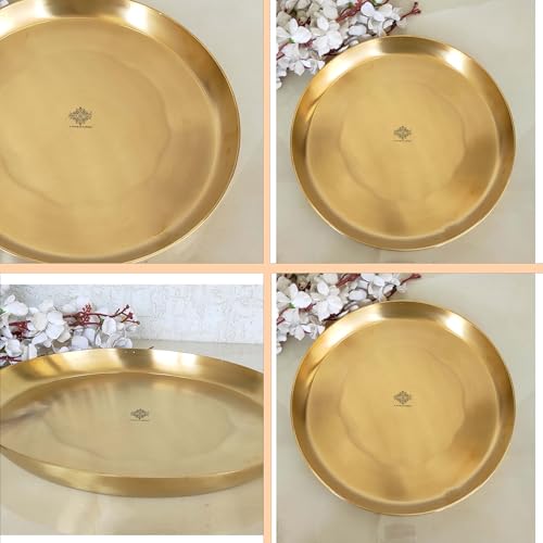 Image of INDIAN ART VILLA Handcrafted Brass Plate /Thali, Matte Finish, Ideal for Serving Food or Home Decor, Diameter - 11 inch