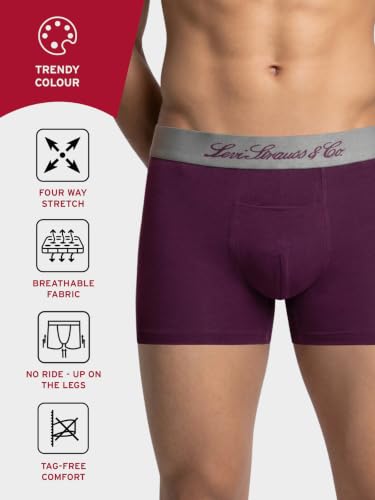 Image of Levi's Cotton Elite Trunk | Premium Men's Trunk Underwear | 4-Way Stretch | Outer Elastic Waistband | H-Pocket | Style 072 | Pack of 1