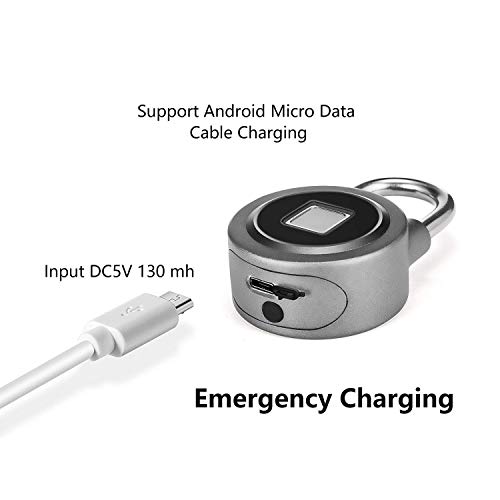 Fingerprint Padlock, Bluetooth Connection Metal Waterproof, Suitable for House Door, Suitcase, Backpack, Gym, Bike, Office (Grey) - Thumbnail 7