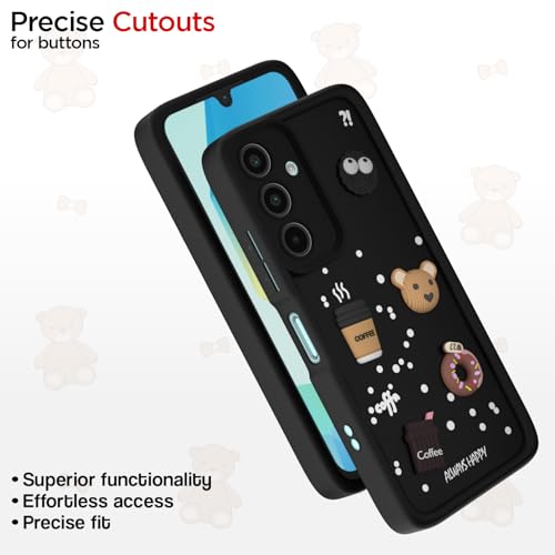 Image of Amazon Basic Back Cover for Samsung Galaxy A16 5G | Cute Fun Cartoon 3D Bear Silicone Full Body Protection Bumper Cover (Black)