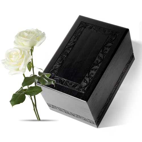 Wooden Urns for Human Ashes Adult Male Female, Up to 250 Cubic inches Tree of Life Wood Cremation Urns, Funeral Memorial Urns for Ashes Mom Dad (Black)