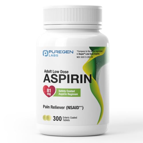 Puregen Labs Aspirin 81 mg Low Dose (NSAID) – 300 Enteric Coated Tablets