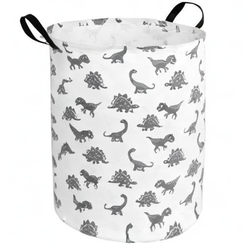 Image of 19.6 Inches Large Laundry Basket Waterproof Round Cotton Linen Collapsible Storage bin with Handles for Hamper,Kids Room,Toy Storage(Dinosaur)