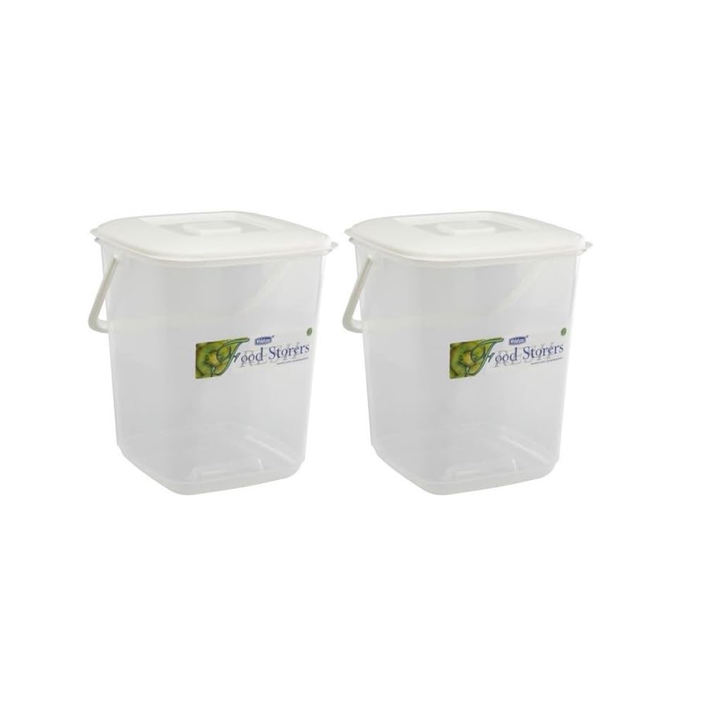 shopior 10L Durable Clear Plastic Food Storage Canister with Handle & Airtight Lid – Large Kitchen Container | Multipurpose for Flour, Rice, Cereal, Biscuits, Pet Food, Flour & Baking (Pack of 2)