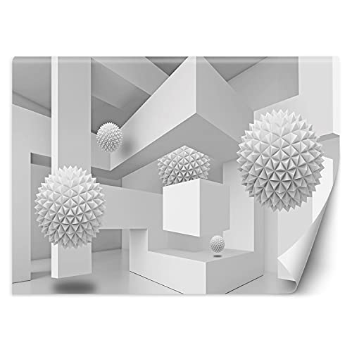 Feeby Wandtapete Fototapete Vlies 3D-Illusion 3D-Effekt Grafik 250x175 cm Weiß Modern Tapete Wohnzimmer Schlafzimmer Geometrische Formen
