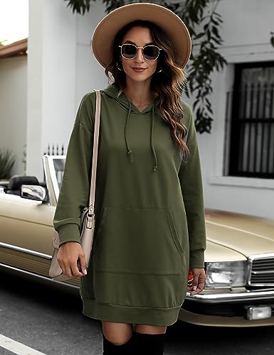 Quenteen Vestido feminino com capuz e manga comprida e bolso para Halloween e Natal, S - verde-exérc