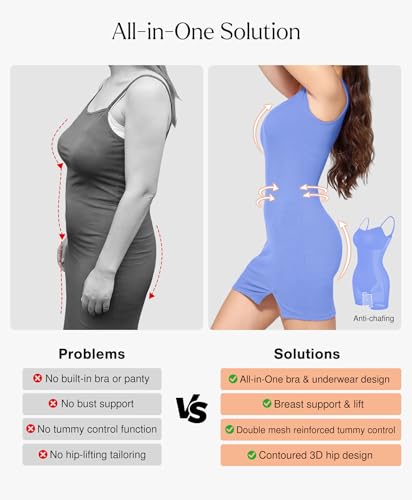 Image of Popilush Cocktail Dresses for Women Built in Shapewear Bra 8 in 1 Square Neck Mini Slit Party Summer Dress
