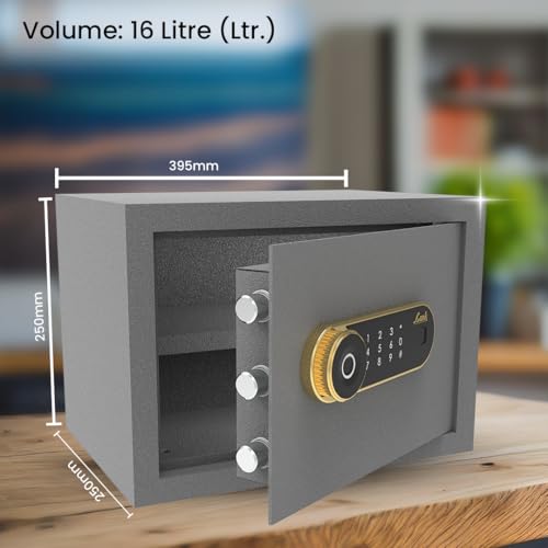 Image of Link Smart Zytron Safe Locker for Home - 16L Capacity, Digital Lock, Fingerprint & PIN Access, Anti-Theft Alarm, Three Locking Bolts, Grey || Free installation and 3 Year Domestic Warranty ||