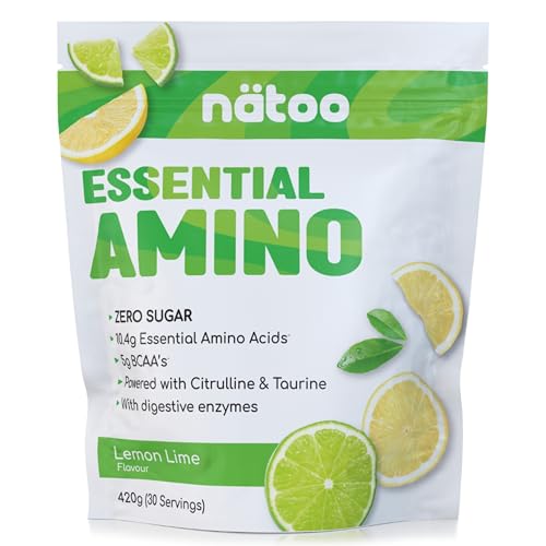 Nätoo Essential Amino Lemon Lime - Aminoacidi Essenziali in Polvere con BCAA, Vitamina C, B6, B12, Glutammina, Bromelina, Taurina, Citrullina - Prestazioni, Recupero al Top - Eaa Senza Zucchero