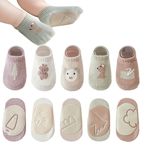 BEHELE Baby Floor Socks with Grips Non-skid Toddler Newborn Infant Non Slip Unisex Boy Girl Ankle Indoor Gripper Socks (M(1-3T))