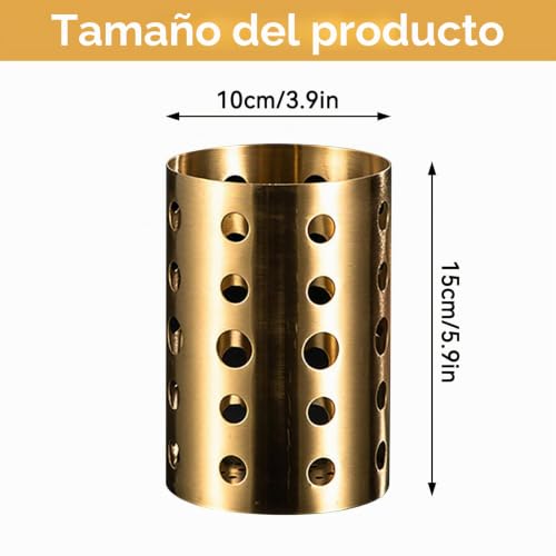 Miniatura 2 de Herchr Soporte Grande Para Utensilios De Cocina De Acero Inoxidable Dorado, Con Drenaje Y Almacenamiento Multiuso