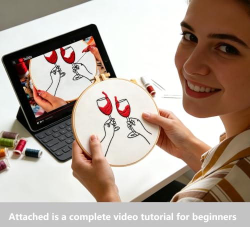Image of Crafmanoe Romance Embroidery Kits for Beginners Adults, Hand Embroidery Starters Kits, Stamped Cross Stitch Kits for Adults Anniversary Valentine's Day Gifts, Embroidery Hoop, Thread & Video Tutorial