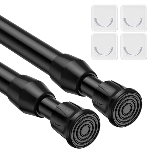 Image of MEXAU 2Pack Spring Tension Curtain Rod 28-41 inch Black Small Tension Rod | Adjustable Curtain Rods No Dilling Extendable Spring Tension Rod Short Curtain Rod for Windows, Kitchen, Bookshelf, Closet