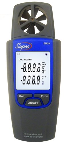 Anémomètre Supco avec hélice sensible de 0,4 à 20 m/s et thermomètre intégré