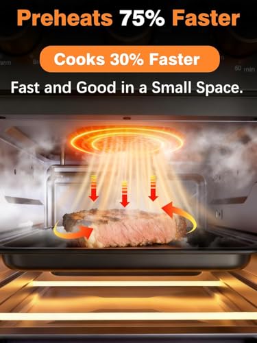 Image of OUNIN Air Fryer Toaster Oven with Steam Infusion, 12 QT Compact Countertop Oven, 6-in-1 Stainless Steel Combo Bakes, Broils, Grills & Warms, Fast Preheat, 60-Minute Timer - Small Kitchen Friendly
