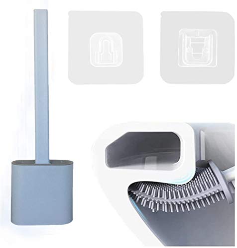 Shamdon Home Collection  Escobilla de inodoro y contenedor, cepillo de silicona sin agujeros, escobilla de inodoro premium con depósito de agua y soporte de secado rápido (azul claro)