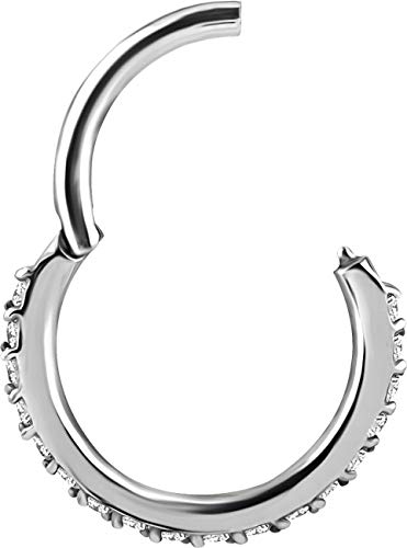 Karisma Edelstahl Hinged Segmentring Charnier/Nasen Clicker Ring Piercing Kristall Zirkonia Stärke 1,0mm