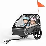Fiximaster Kinderfahrradanhänger, Fahrradanhänger für 1-2 Kinder, Ergonomischer Sitz, Einfache Montage, Faltbar, Mit Luftreifen und Aufbewahrungstaschen