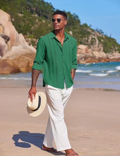 COOFANDY Mens Cuban Guayabera Shirt Casual Button Down Shirts Long Sleeve Summer Beach Shirts - image 5