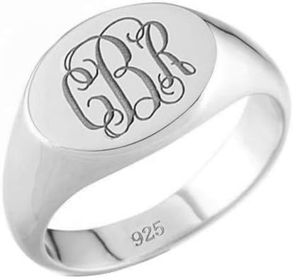 925 Sterling Silver Personalized Horizontal Oval Signet Ring Custom Letter Monogrammed Ring