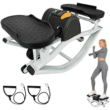 Lateral Rocking Fitness Stepper for Home Workout - Low Impact Side to Side Stepper Machine, Gentle on Knees and Joints, Portable Leg Glutes Abs Core Exerciser with LCD Monitor and Resistance Bands