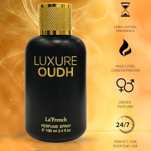 LA' French Luxure Oudh Perfume Scent For Men | Extra Long Lasting Eau De Parfum Scent For Men | Premium Luxury Fragrance | Oud Scent For Men | Blended With Oud, Rose & Agarwood 3.38Fl Oz /100 ml
