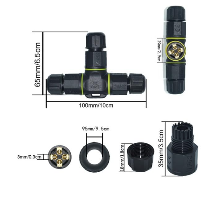 Wiring Connecting Terminals - M20 4 Way(4-4-4) IP68 Waterproof Connector,Used for led Lights - (Connector Type: T-Branch Connector, Pins: 4P)