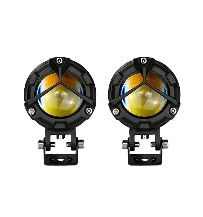 Moto Powerz LIU HJG Y type Waterproof LED Fog Lights – Universal Fit for Motorcycles, Bikes, and Cars, 12-80V, 60W Power, White + Yellow+ Red Devil (Set of 2)