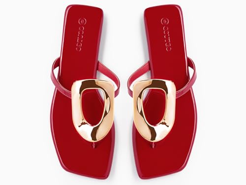 Image of Coutgo Womens Flat Sandals Comfortable Flip Flops Slide Sandals Summer Beach Shoes with Metal Decoration